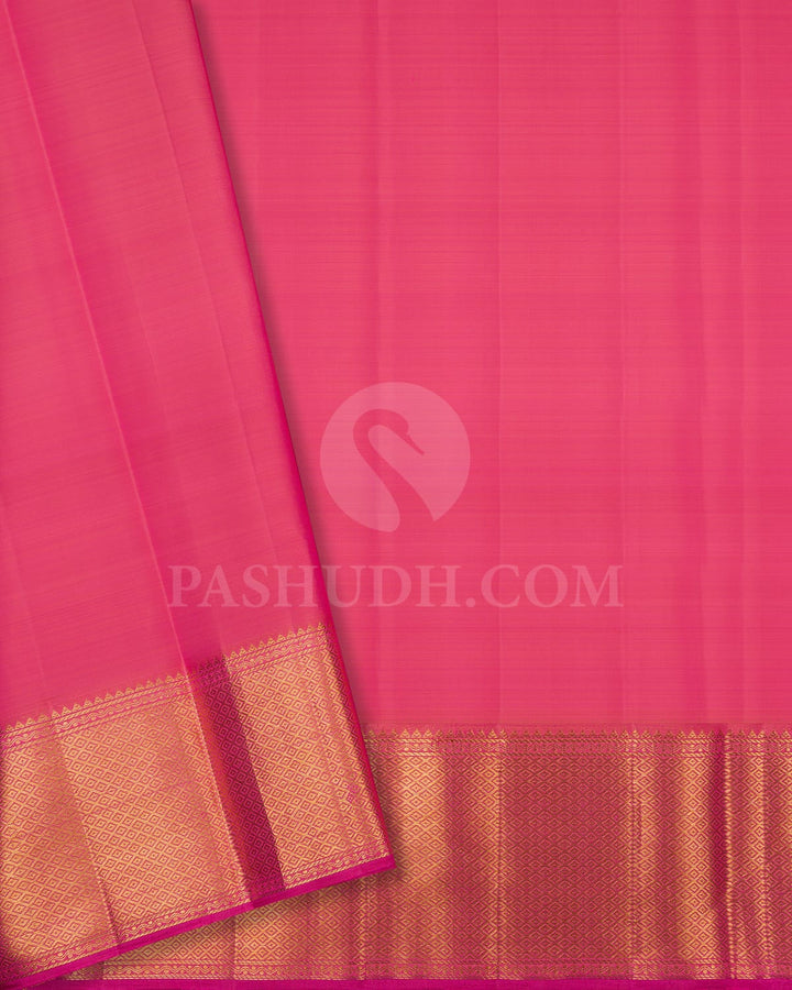 Mustard Yellow & Bright Pink Kanjivaram Silk Saree-S1244(B)