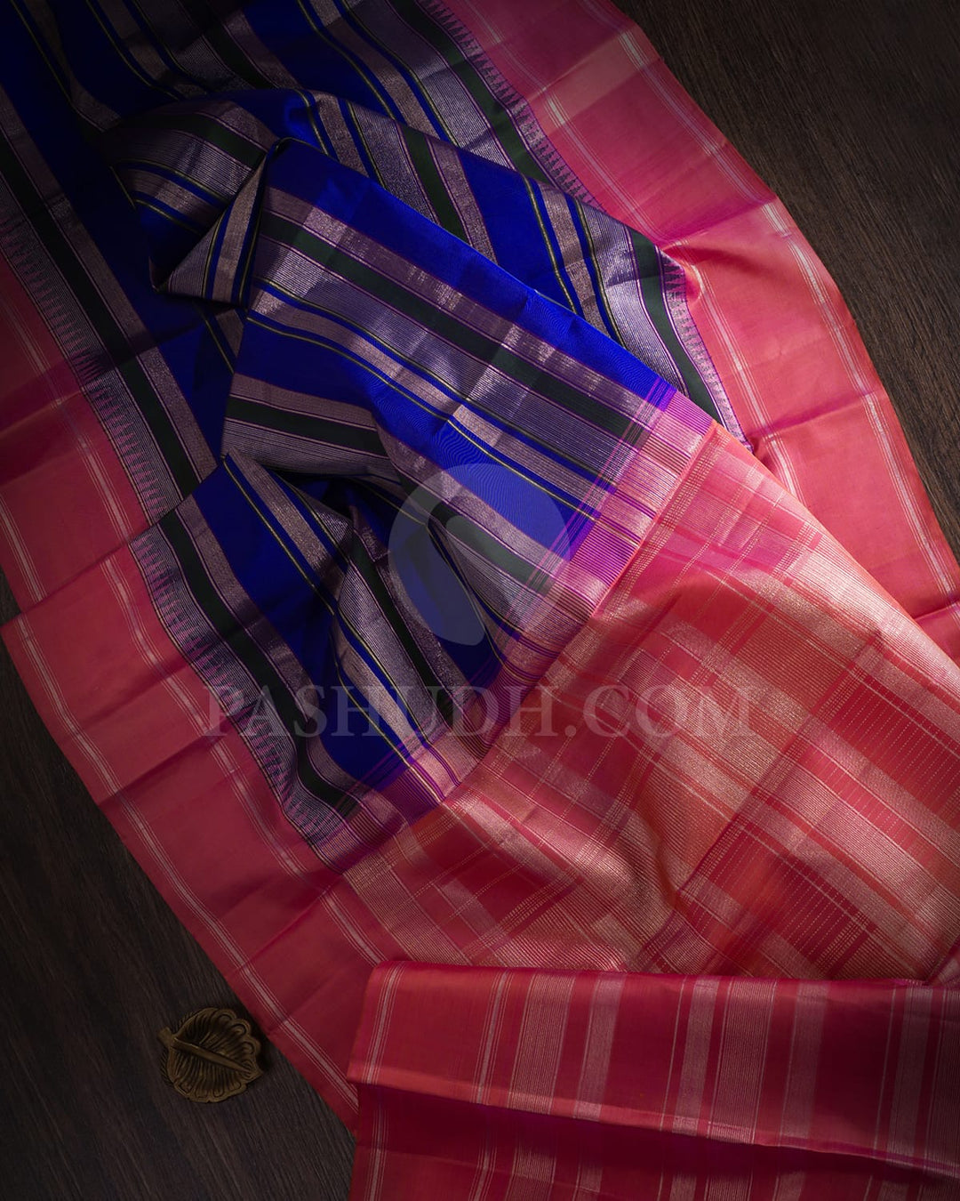 Royal Blue, Dark Green & Watermelon Pink Kanjivaram Silk Saree-AK19