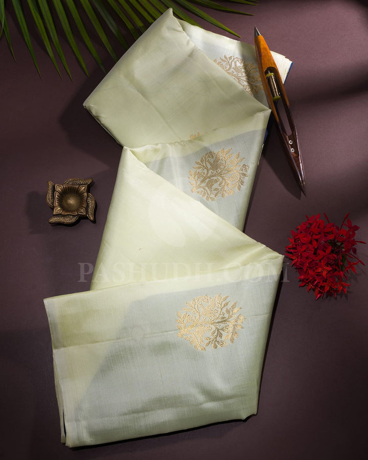 Elachi Green & Cobalt Blue Traditional  Borderless Kanjivaram Silk Saree-L1