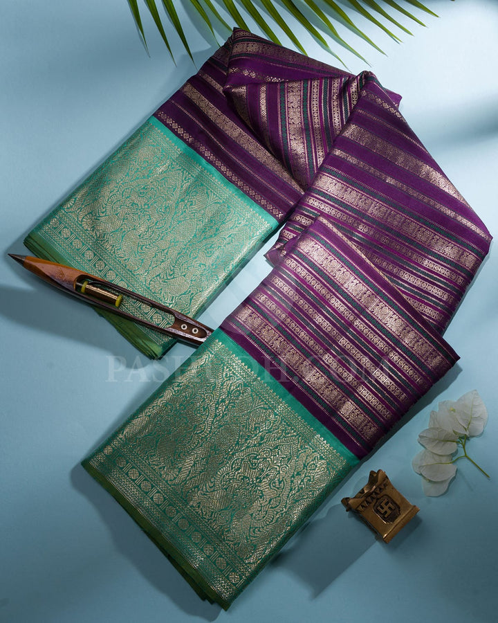 Purple & Cyan Vanasingaram Kanjivaram Silk Saree-S1203(D)