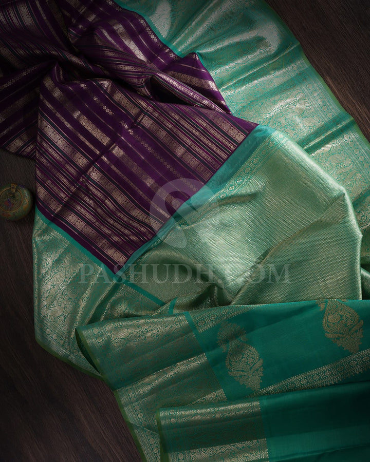 Purple & Cyan Vanasingaram Kanjivaram Silk Saree-S1203(D)