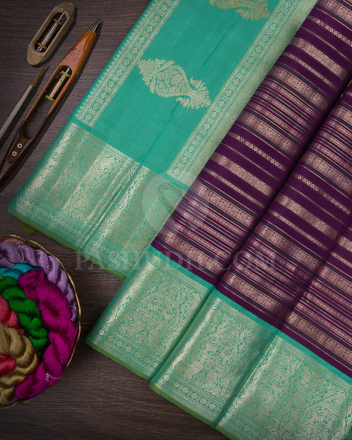 Purple & Cyan Vanasingaram Kanjivaram Silk Saree-S1203(D)