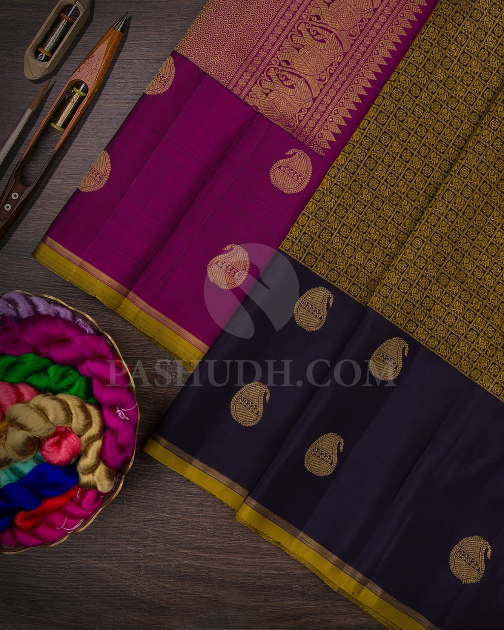EggPlant Purple & Magenta Kanjivaram Silk Saree-I4