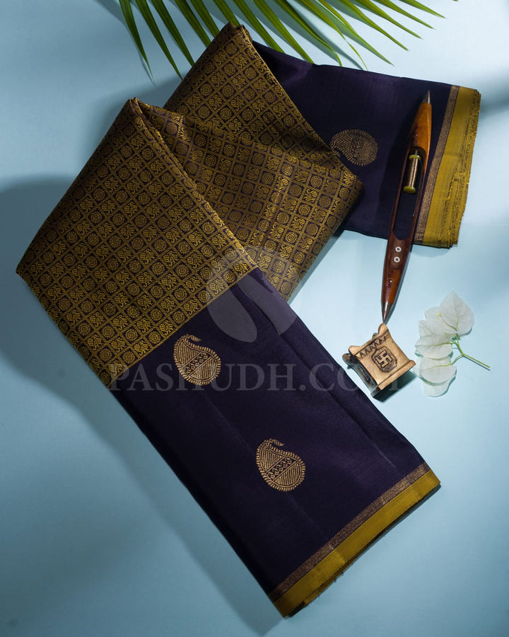 EggPlant Purple & Magenta Kanjivaram Silk Saree-I4