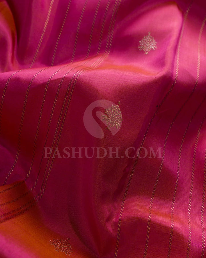 Dual Shaded Candy Pink & Forest Green Kanjivaram Silk Saree-S1432(B)