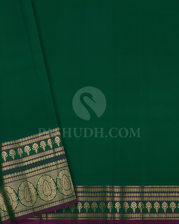 Dual Shaded Candy Pink & Forest Green Kanjivaram Silk Saree-S1432(B)