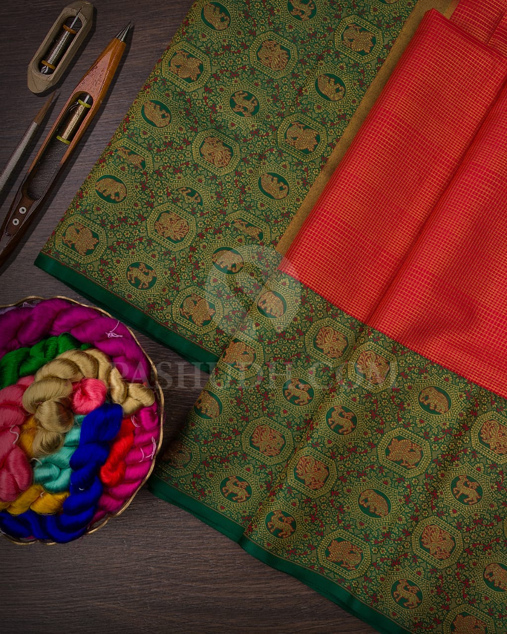 Red & Dark Green Vairaoosi Bridal Pure Zari Kanjivaram Silk Saree-P176(A)