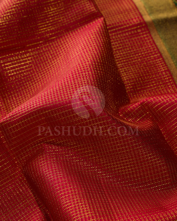Red & Dark Green Vairaoosi Bridal Pure Zari Kanjivaram Silk Saree-P176(A)