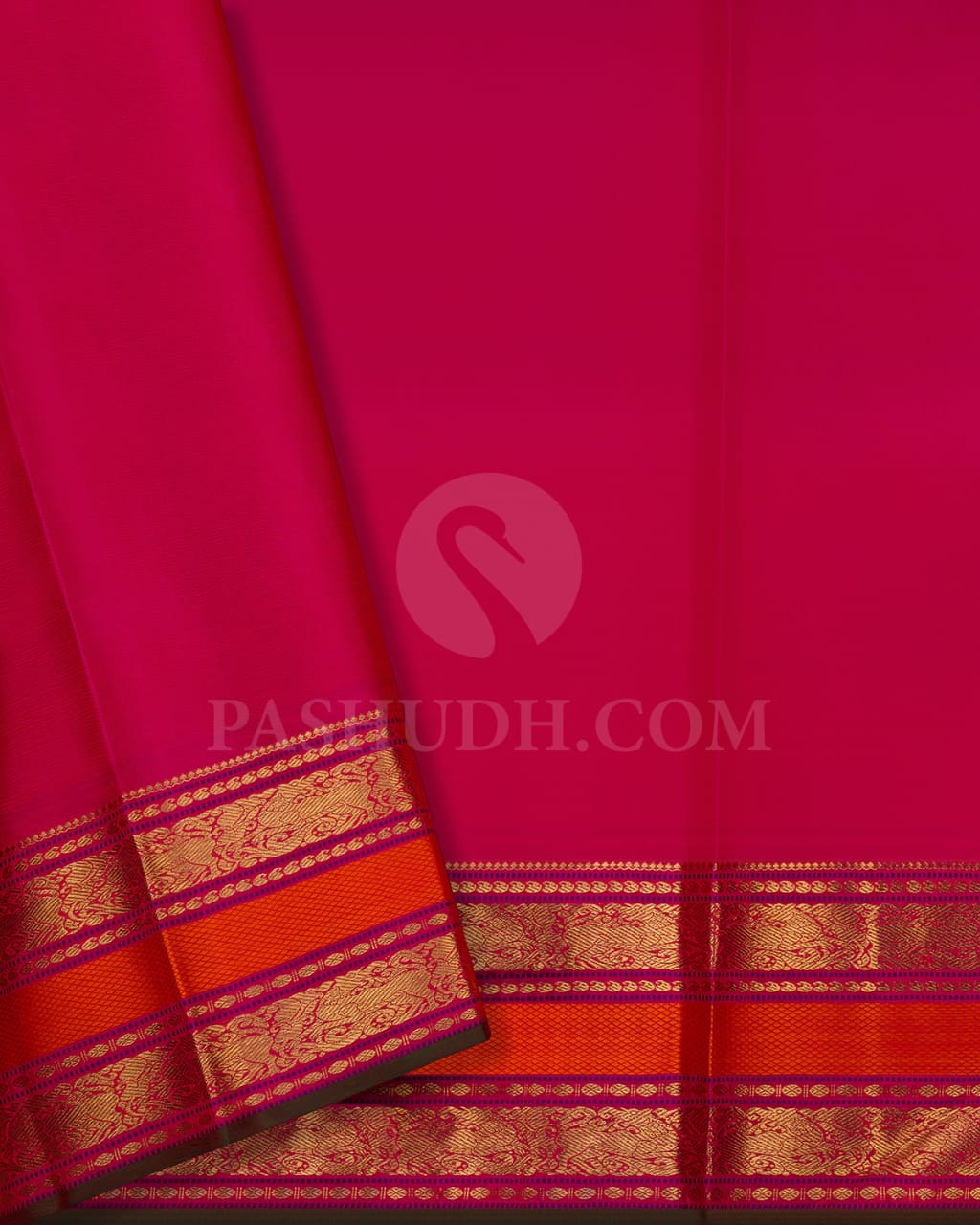Dark Green & Rani Pink Kanjivaram Silk Saree-A7