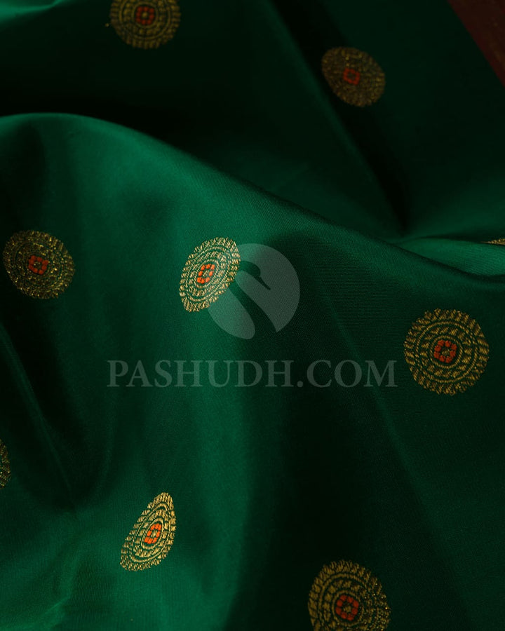Dark Green & Rani Pink Kanjivaram Silk Saree-A7