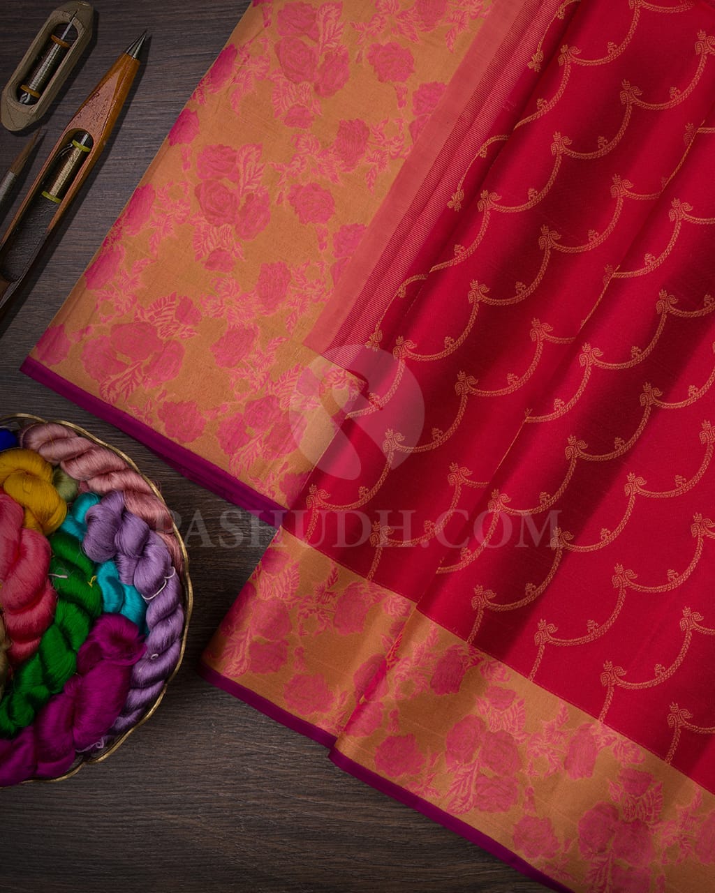 Red & Pink Kanjivaram Silk Saree-DJ351(E)