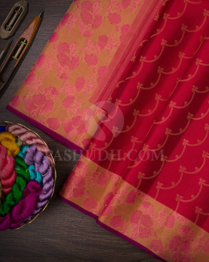 Red & Pink Kanjivaram Silk Saree-DJ351(E)