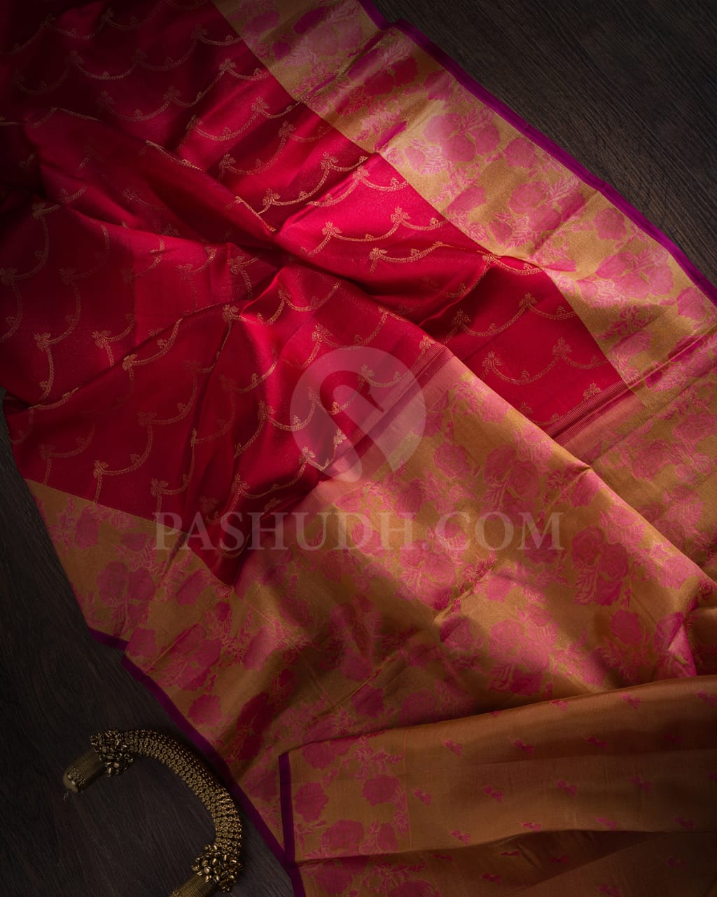 Red & Pink Kanjivaram Silk Saree-DJ351(E)