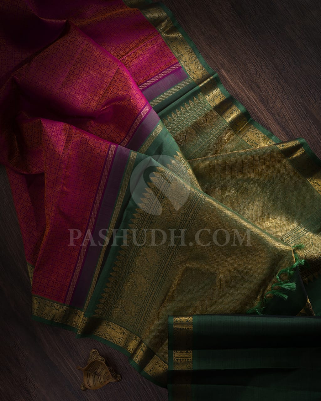 Violet,Beige & Sage Green Kanjivaram Silk Saree-I6