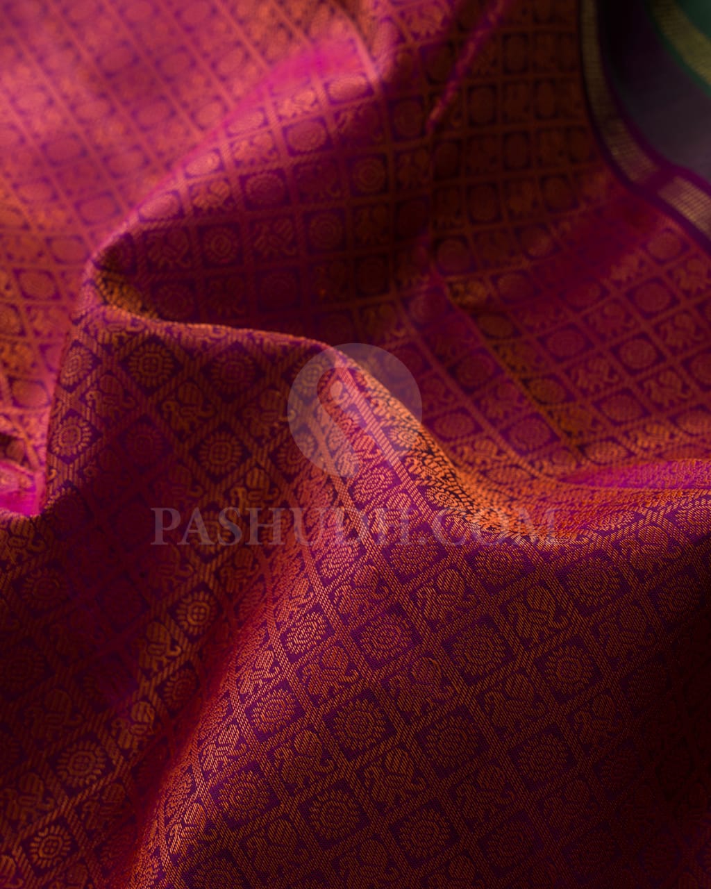 Violet,Beige & Sage Green Kanjivaram Silk Saree-I6