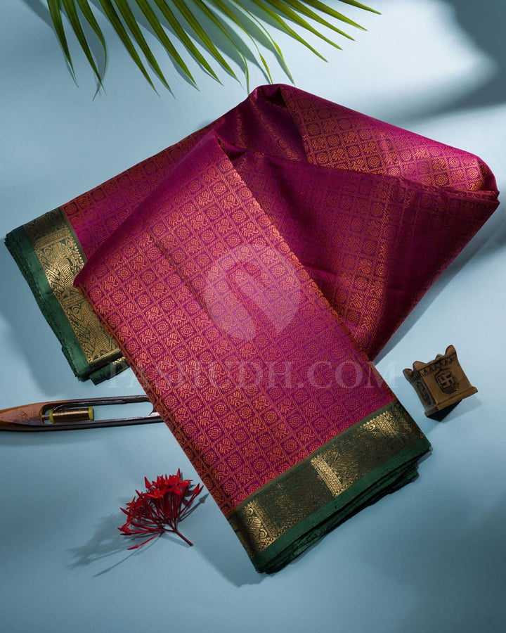 Violet,Beige & Sage Green Kanjivaram Silk Saree-I6