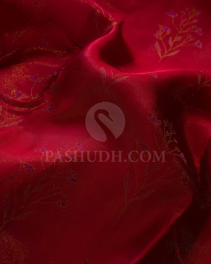 Red,Magenta & Dark Green Kanjivaram Silk Saree-D532(C)