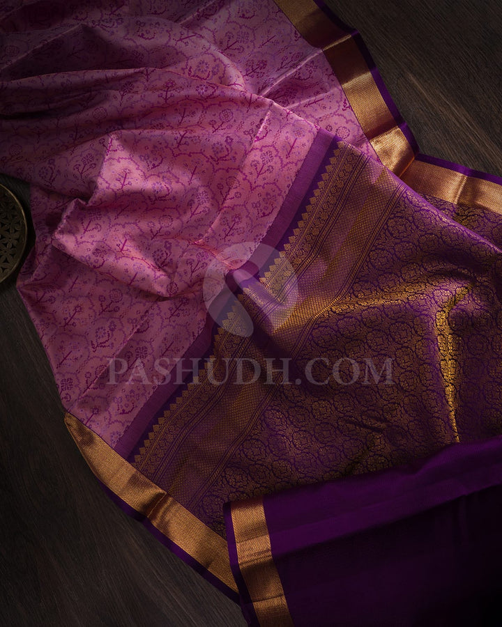 Baby Pink & Violet Kanjivaram Silk Saree-DJ354(C)