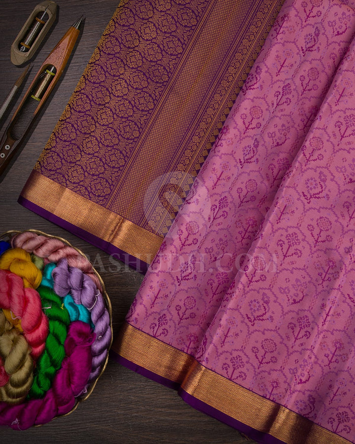 Baby Pink & Violet Kanjivaram Silk Saree-DJ354(C)