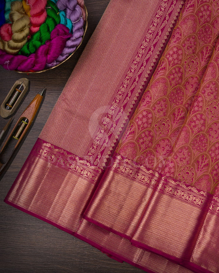 Rasberry Pink & Light Pink Kanjivaram Silk Saree-D621(B)