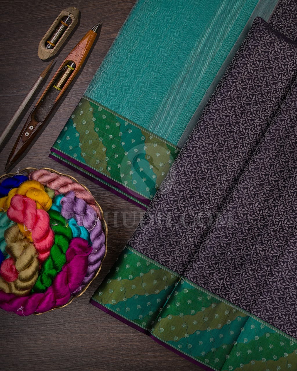 Navy Blue With Multihue Kanjivaram Silk Saree-D591(B)