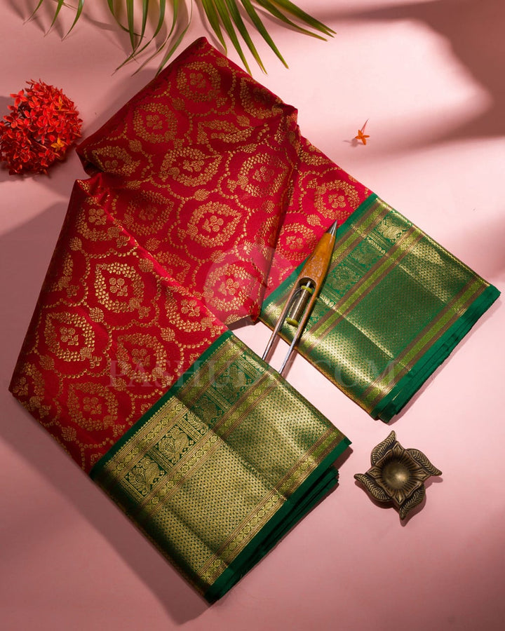 Red & Forest Green Bridal Kanjivaram Silk Saree-S1438(A)