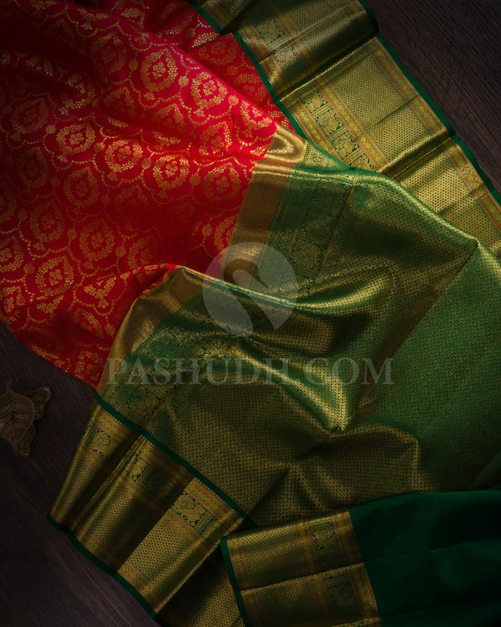 Red & Forest Green Bridal Kanjivaram Silk Saree-S1438(A)