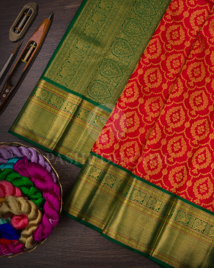 Red & Forest Green Bridal Kanjivaram Silk Saree-S1438(A)