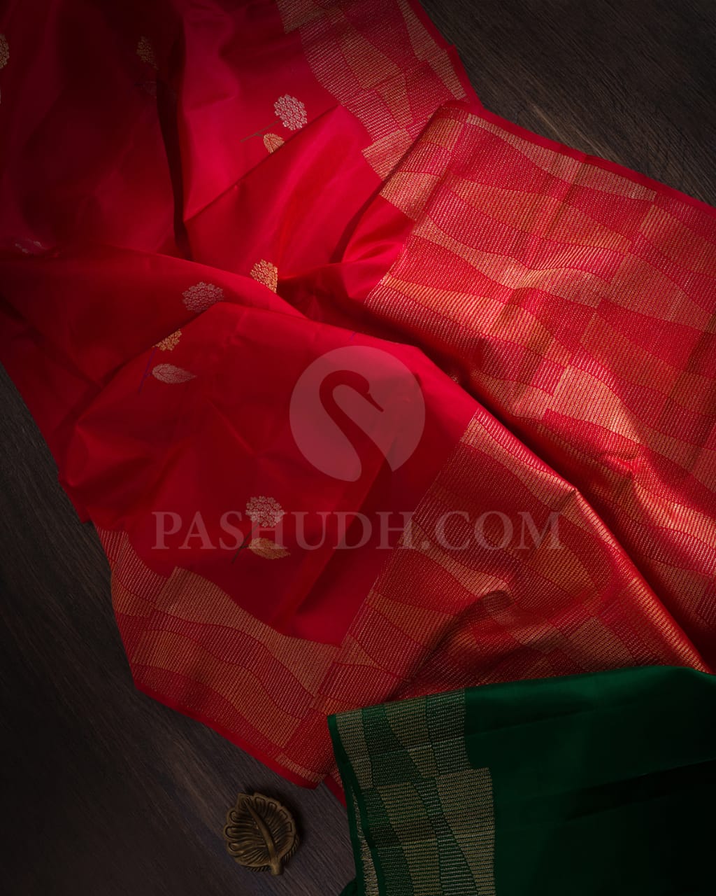 Red & Bottle Green Kanjivaram Silk Saree-S1417(B)