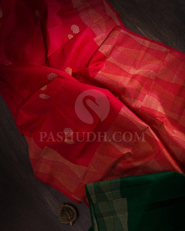 Red & Bottle Green Kanjivaram Silk Saree-S1417(B)