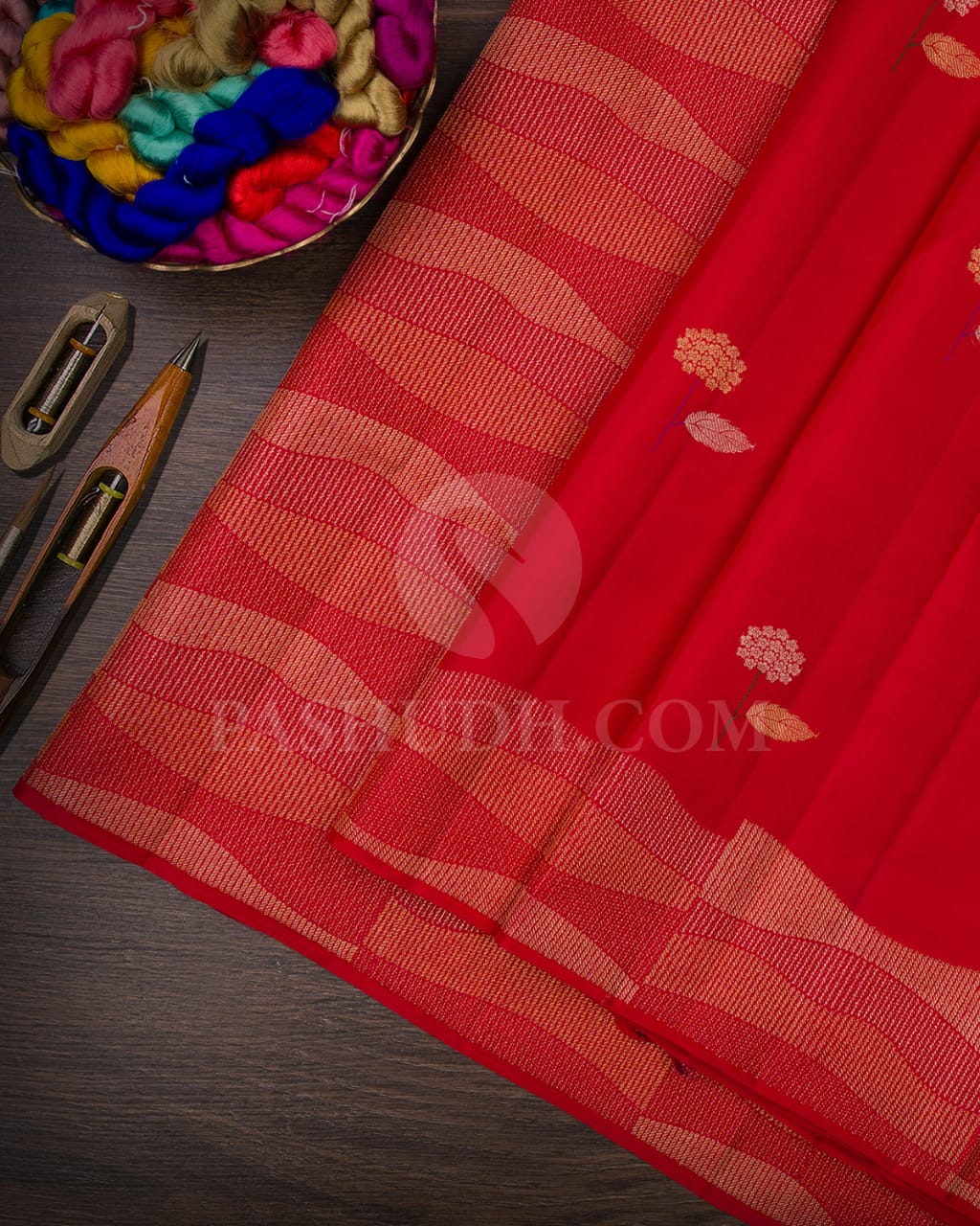 Red & Bottle Green Kanjivaram Silk Saree-S1417(B)