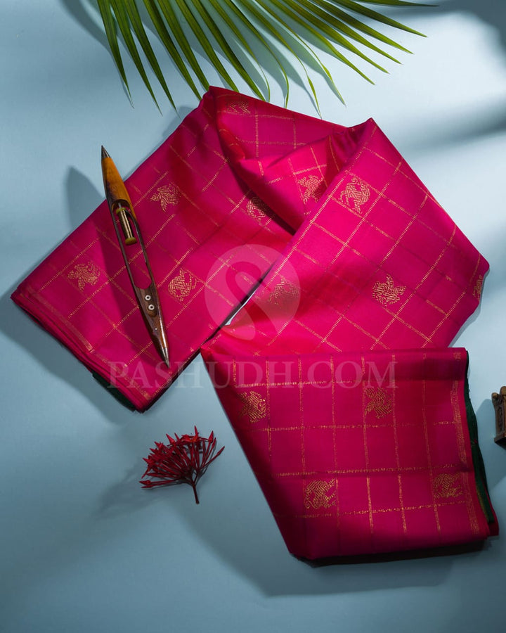 Rani Pink Traditional Borderless Kanjivaram Silk Saree-M1