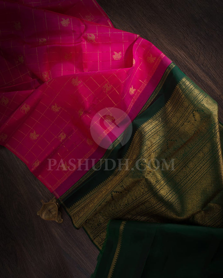 Rani Pink Traditional Borderless Kanjivaram Silk Saree-M1