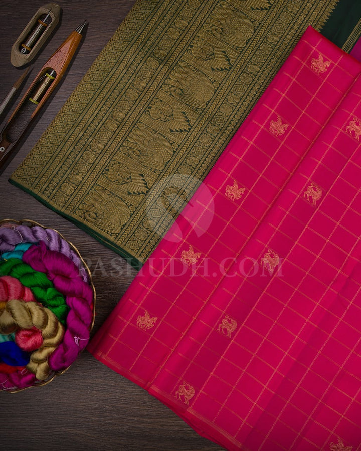Rani Pink Traditional Borderless Kanjivaram Silk Saree-M1