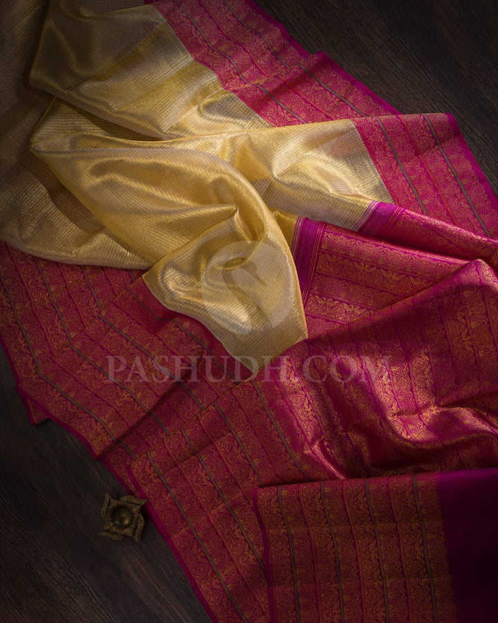 Gold And Magenta Organza Shimmer Kanjivaram Silk Saree-S1332(C)