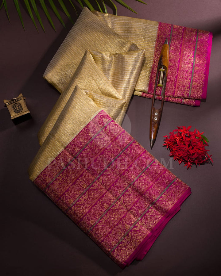 Gold And Magenta Organza Shimmer Kanjivaram Silk Saree-S1332(C)