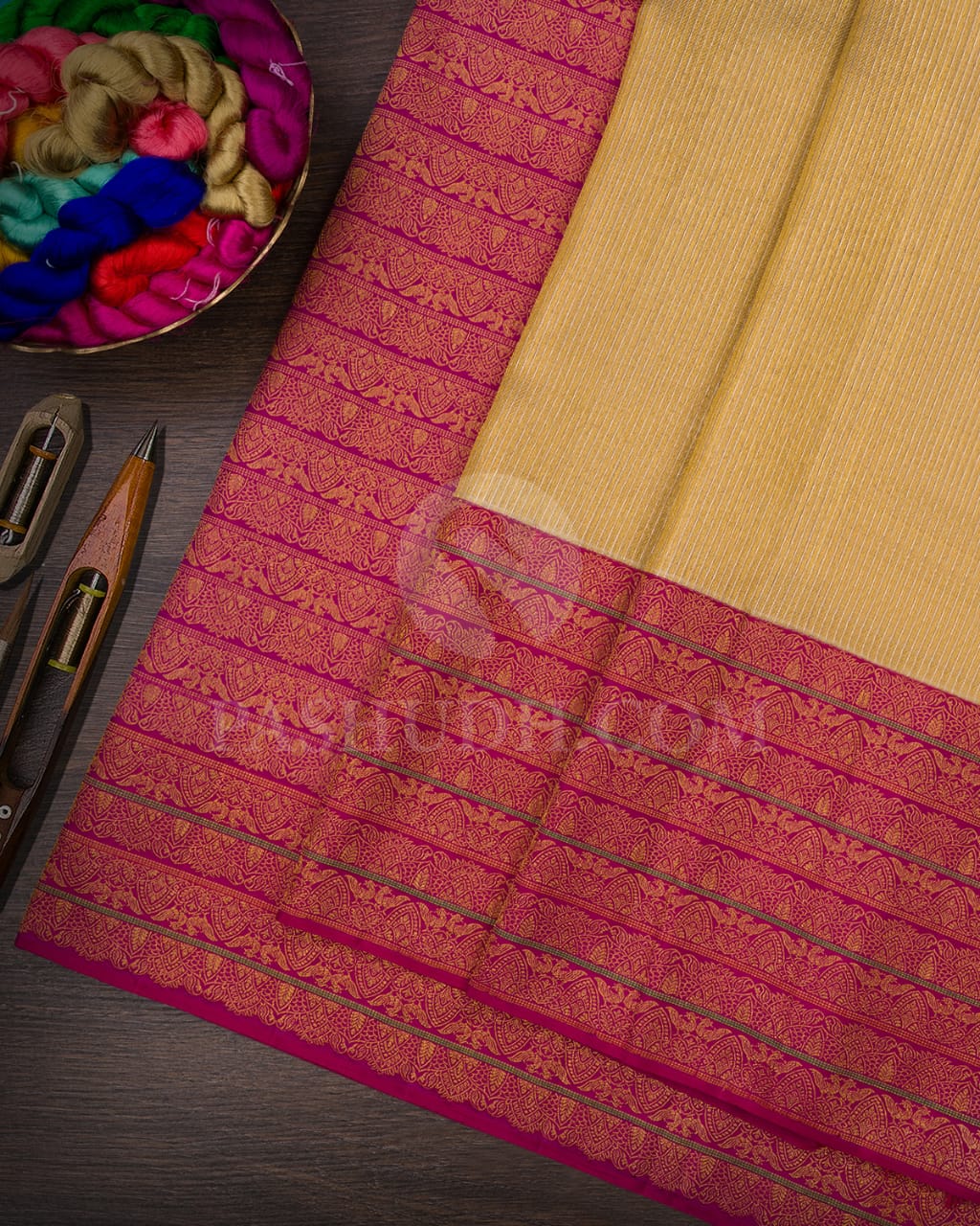 Gold And Magenta Organza Shimmer Kanjivaram Silk Saree-S1332(C)