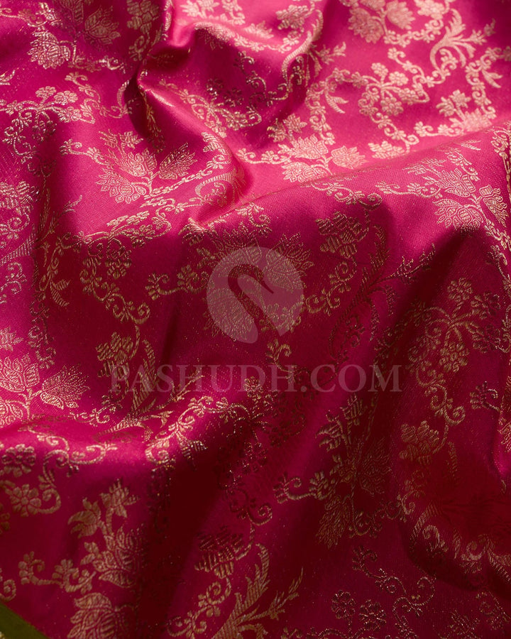 Watermelon Pink & Dual Shaded Green Kanjivaram Silk Saree-S1398(B)