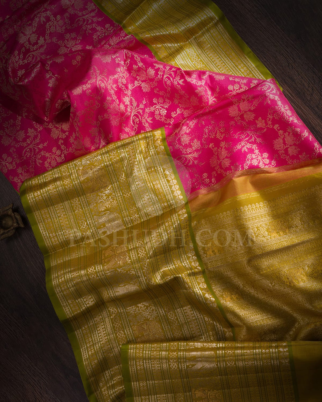Watermelon Pink & Dual Shaded Green Kanjivaram Silk Saree-S1398(B)