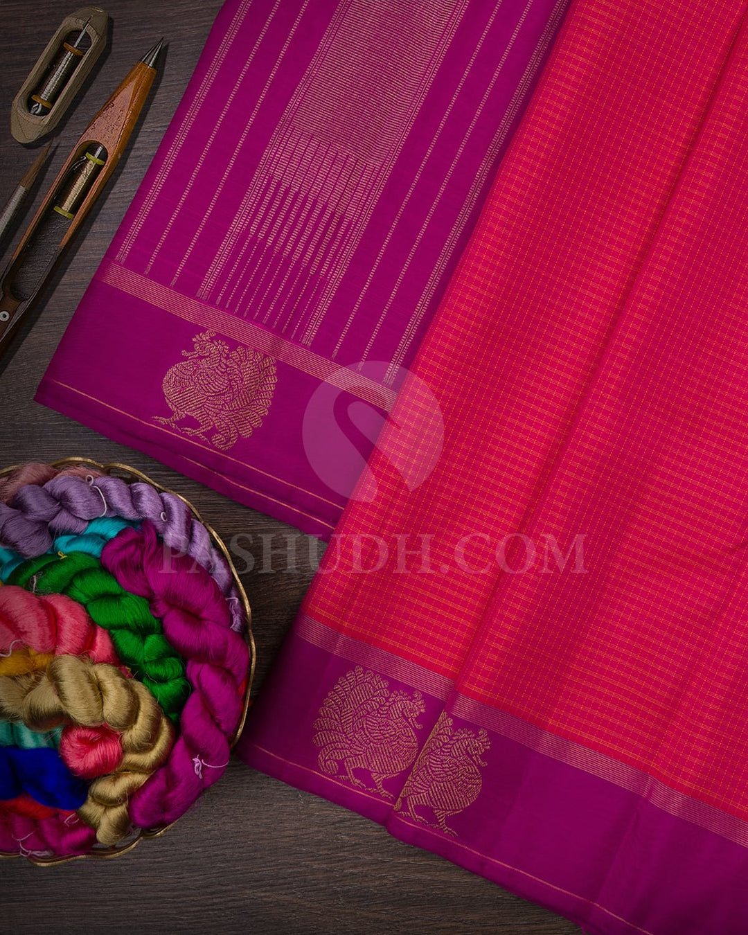 Rani Pink & Violet Kanjivaram Silk Saree-I11