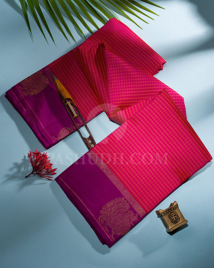 Rani Pink & Violet Kanjivaram Silk Saree-I11