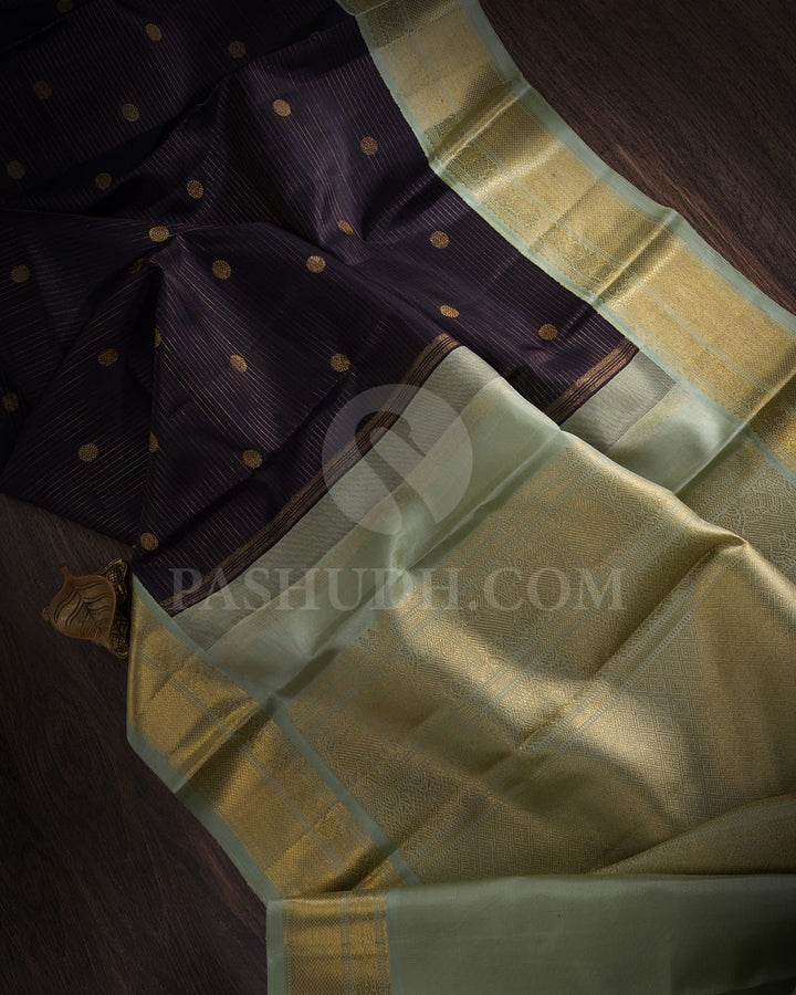Black And Sage Green Kanjivaram Silk Saree-B14