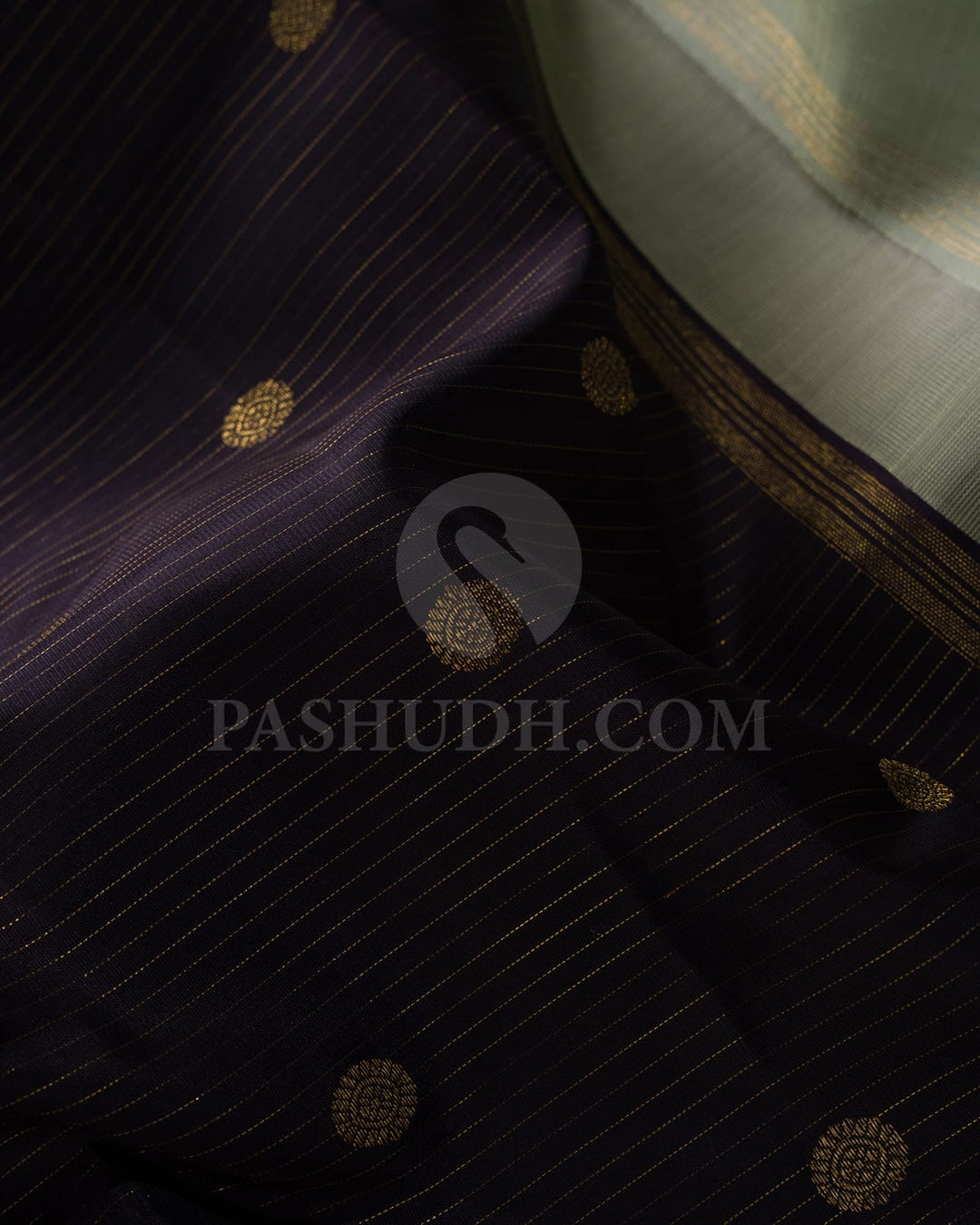 Black And Sage Green Kanjivaram Silk Saree-B14