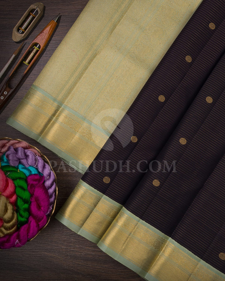 Black And Sage Green Kanjivaram Silk Saree-B14