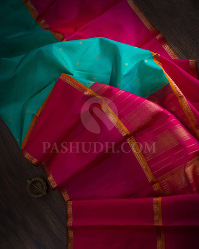 Turquoise Blue & Pink Kanjivaram Silk Saree-H10