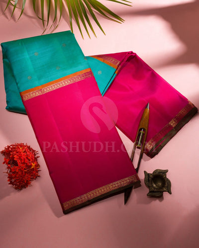 Turquoise Blue & Pink Kanjivaram Silk Saree-H10
