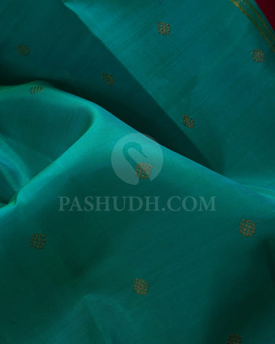 Turquoise Blue & Pink Kanjivaram Silk Saree-H10