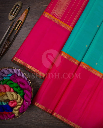 Turquoise Blue & Pink Kanjivaram Silk Saree-H10