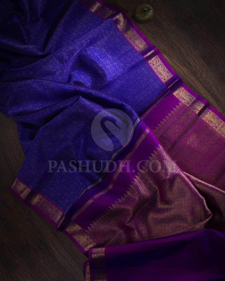 Royal Blue & Pastel  Lavender  Kanjivaram Silk Saree-I7
