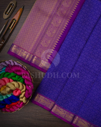 Royal Blue & Pastel  Lavender  Kanjivaram Silk Saree-I7